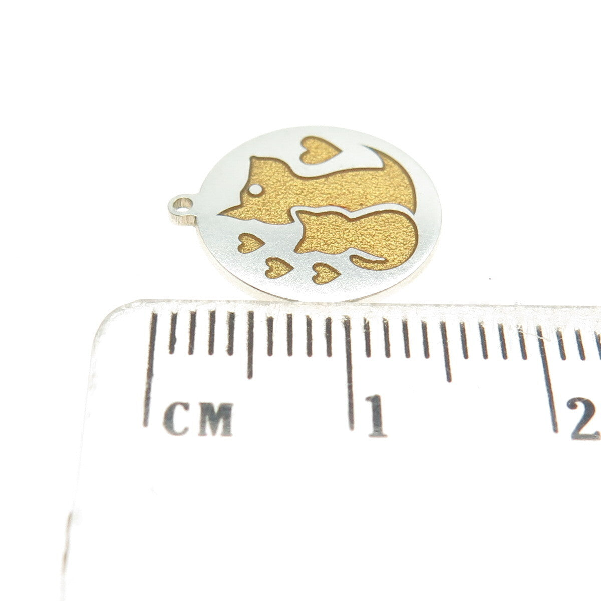 Tokemoti Sterling Silver Yellow Enamel Cat & Dog Round Tag Minimalist Pendant