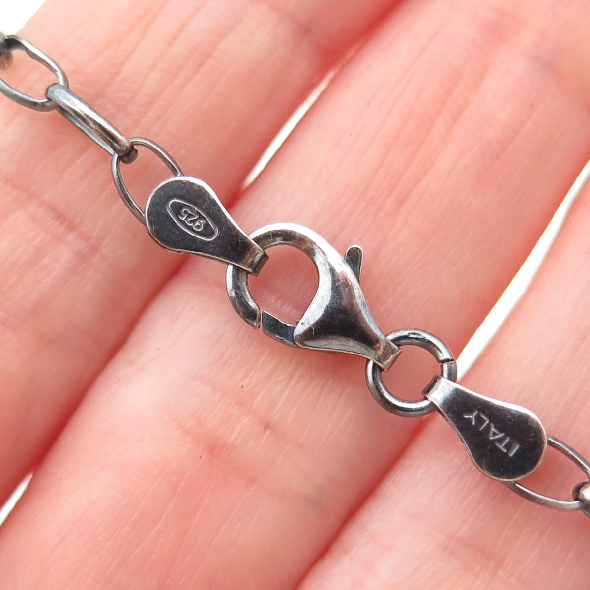 925 Sterling Silver Vintage Italy Lock & Key Oxidized Chain Necklace 16"