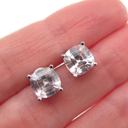 925 Sterling Silver Cushion-Cut C Z Stud Earrings