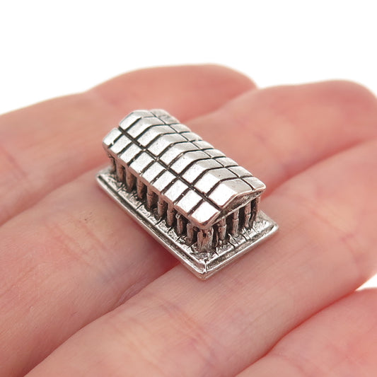 800 Silver Antique Greek Parthenon Oxidized 3D Charm Pendant