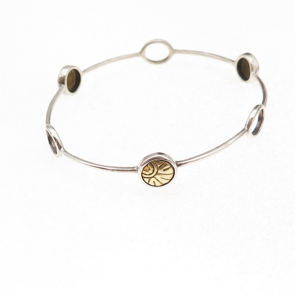 Silpada 925 Sterling Silver 2-Tone Vintage Station Bangle Bracelet 8.25"