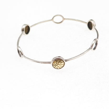 Silpada 925 Sterling Silver 2-Tone Vintage Station Bangle Bracelet 8.25"