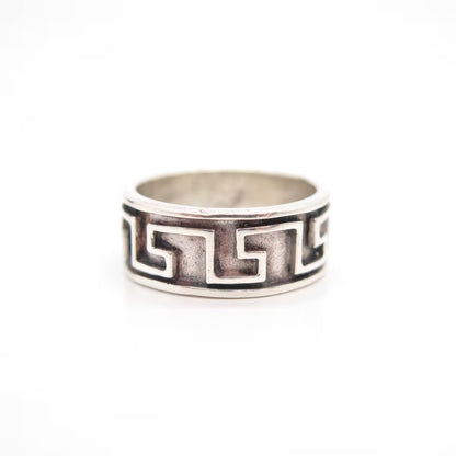 925 Sterling Silver Vintage Meander Band Ring Size 7 3/4