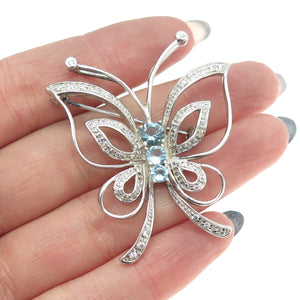 925 Sterling Silver Round-Cut Blue & White C Z Butterfly Pin Brooch