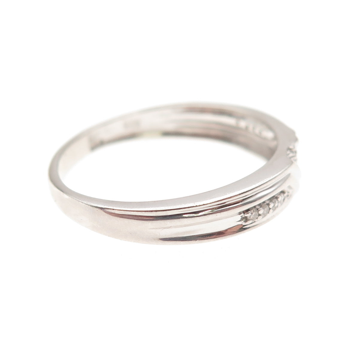 925 Sterling Silver Real Round-Cut Diamond Band Ring Size 10.25
