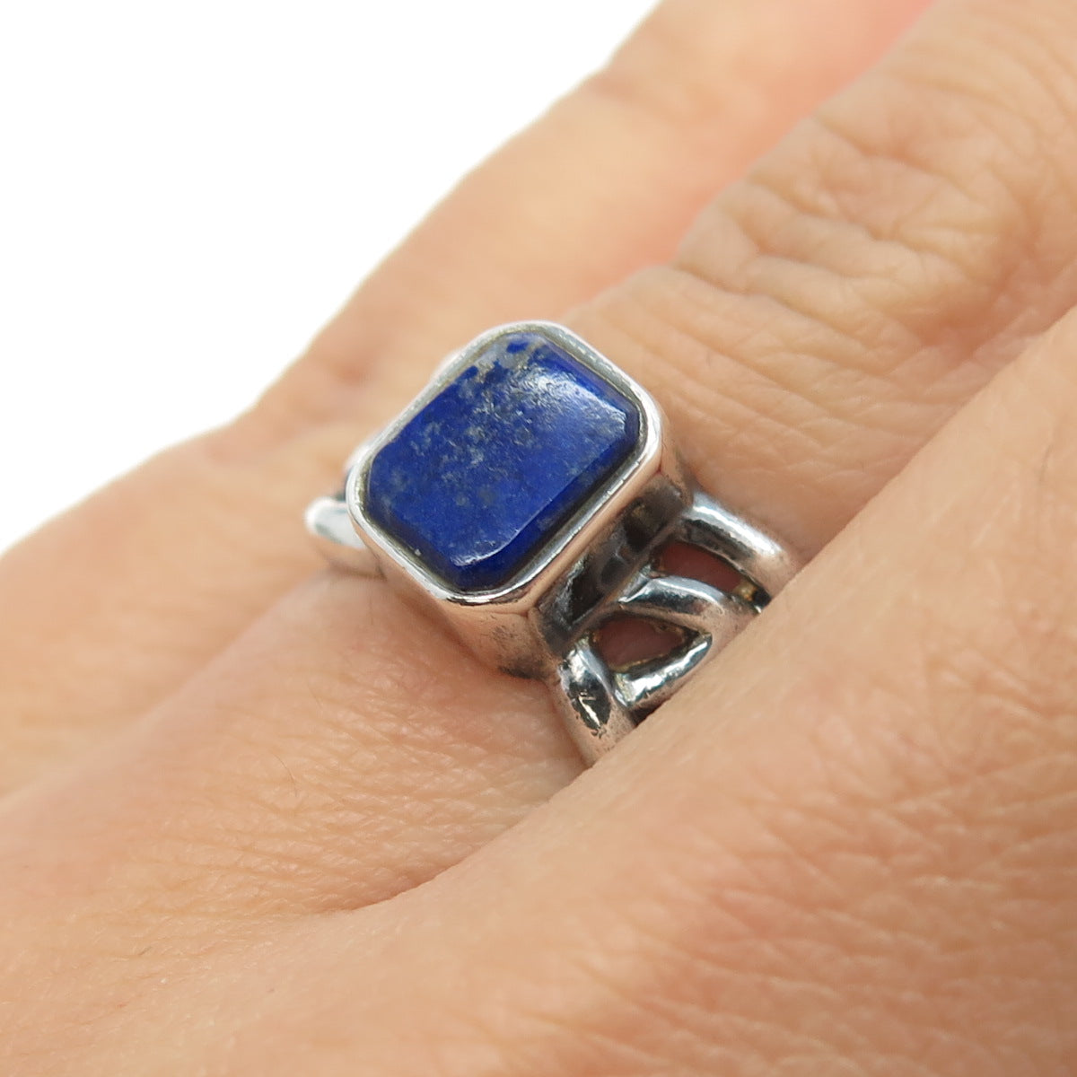 BOMA 925 Sterling Silver Vintage Real Lapis Lazuli Gemstone Celtic Ring Size 7