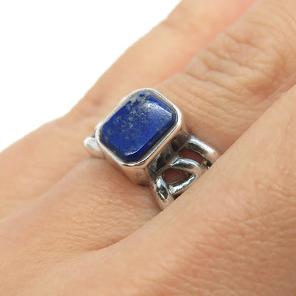 BOMA 925 Sterling Silver Vintage Real Lapis Lazuli Gemstone Celtic Ring Size 7