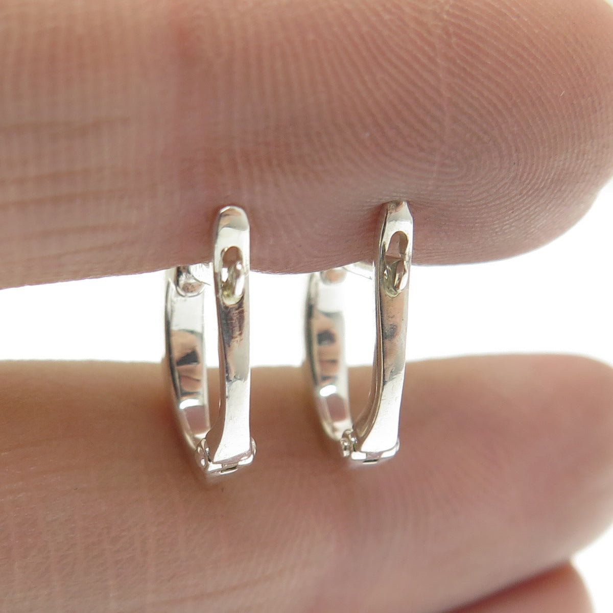 925 Sterling Silver Real Round-Cut Diamond Hoop Earrings