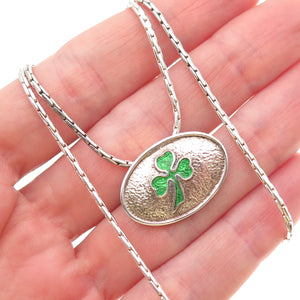 Joe & Betty Harbourne Sterling Vintage Ireland Enamel Clover Chain Necklace 18"