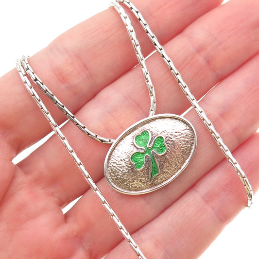 Joe & Betty Harbourne Sterling Vintage Ireland Enamel Clover Chain Necklace 18"