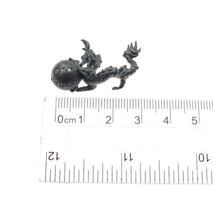 925 Sterling Black Rhodium Diamond Sapphire Chrome Diopside Dragon Miniature