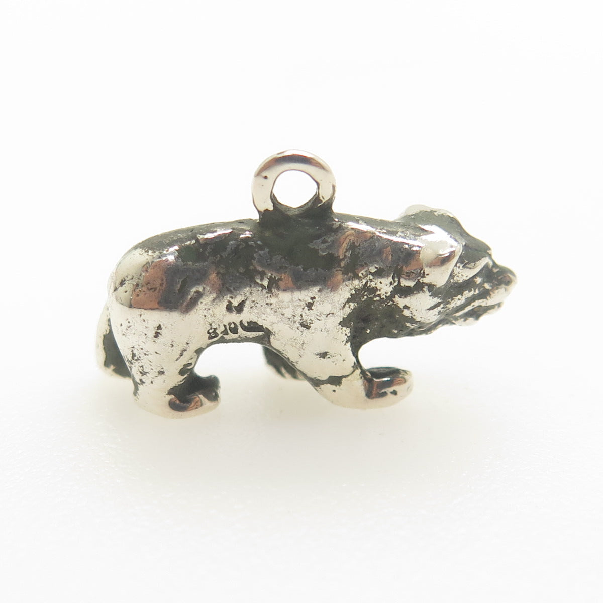 800 Silver Vintage Bear Minimalist 3D Charm Oxidized Pendant