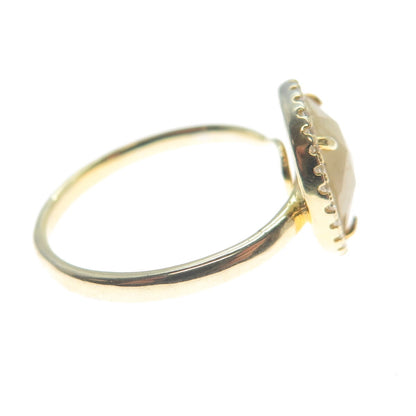 925 Sterling Silver Gold Plated Real Canary Quartz & C Z Ring Size 7.25
