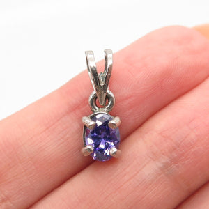 925 Sterling Silver Vintage Purple C Z Oval Slide Pendant