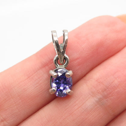 925 Sterling Silver Vintage Purple C Z Oval Slide Pendant