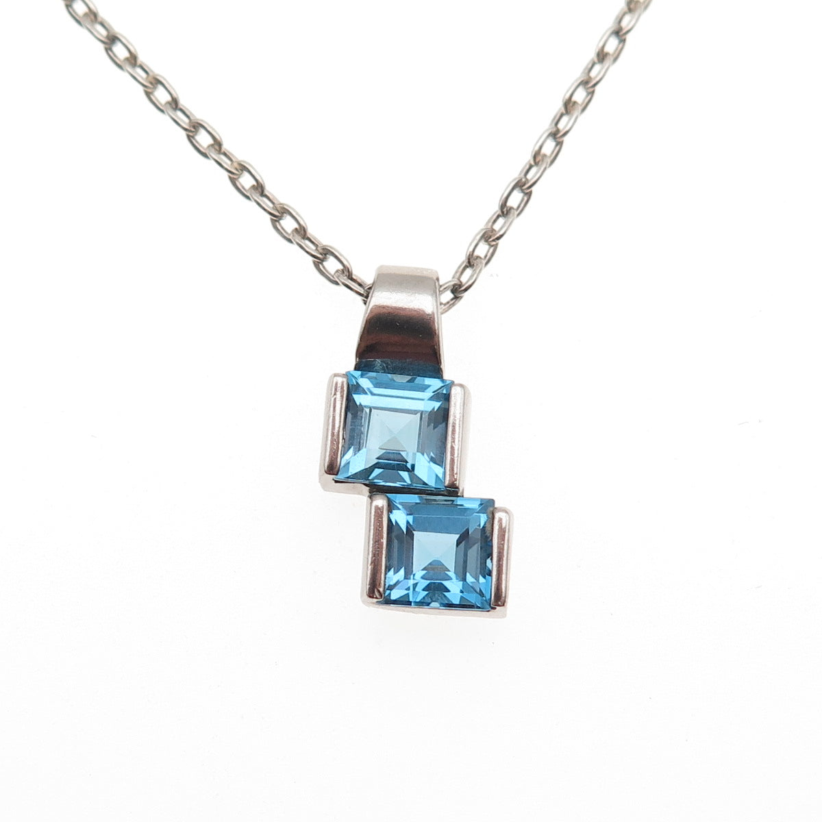 Tharpe Sterling Silver Vintage Real Swiss Blue Topaz Cable Chain Necklace 18"