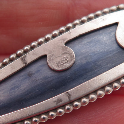 925 Sterling Silver Vintage Real Kyanite Modernist Oxidized Earrings