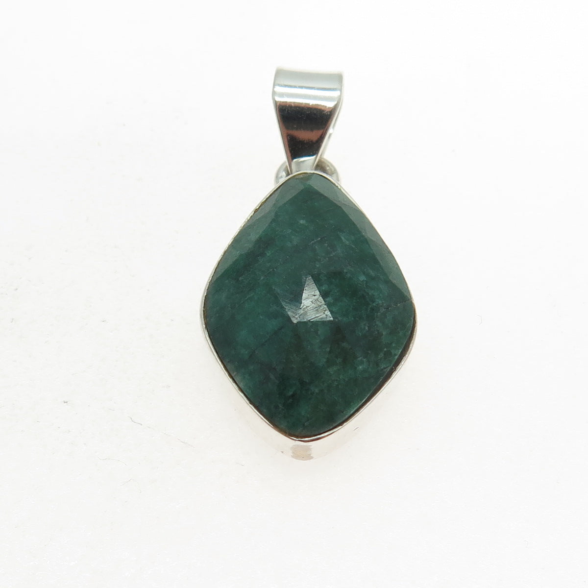 925 Sterling Silver Vintage Real Emerald Modernist Pendant