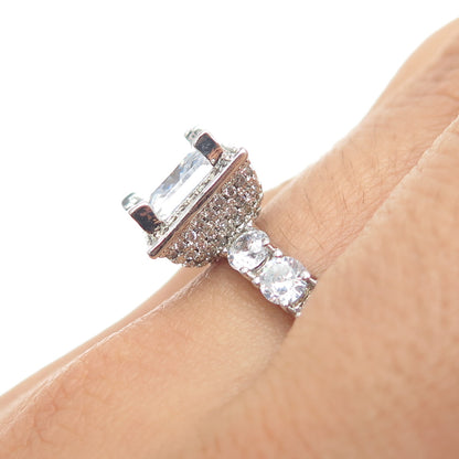 925 Sterling Silver Princess & Round-Cut C Z Engagement Ring Size 6.25