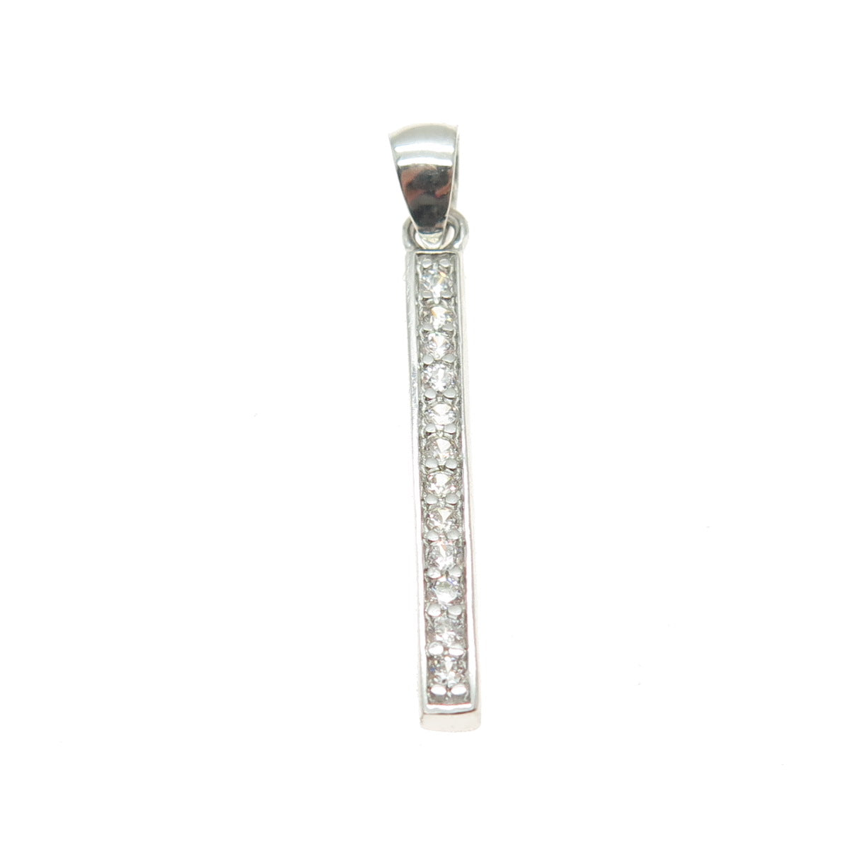 925 Sterling Silver Round-Cut C Z Bar Pendant