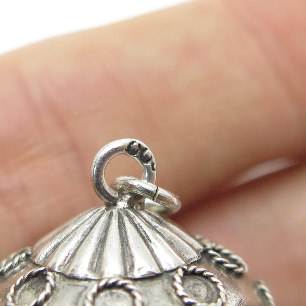 800 Silver Antique Art Deco Filigree Spinning Top Charm Pendant