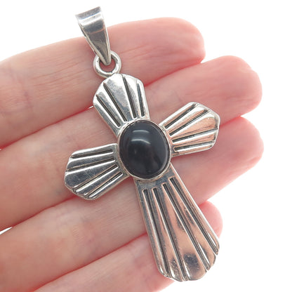 MARK WASSERMAN SAMARA 925 Sterling Vintage Mexico Black Onyx Gem Cross Pendant
