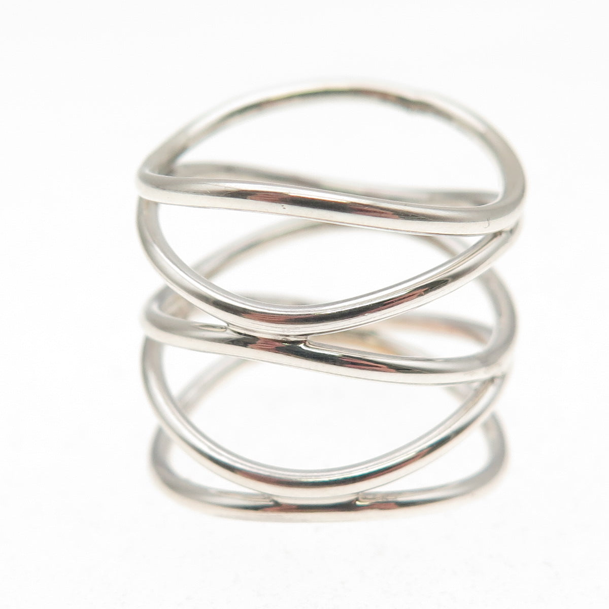 925 Sterling Silver Vintage Modernist Wavy 5-Row Ring Size 8.5