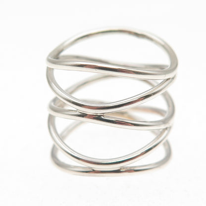 925 Sterling Silver Vintage Modernist Wavy 5-Row Ring Size 8.5