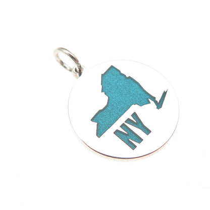 925 Sterling Silver Turquoise Enamel NY State Map Mini Charm Pendant