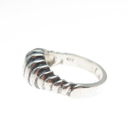 925 Sterling Silver Vintage Modernist Ribbed Dome Oxidized Ring Size 7