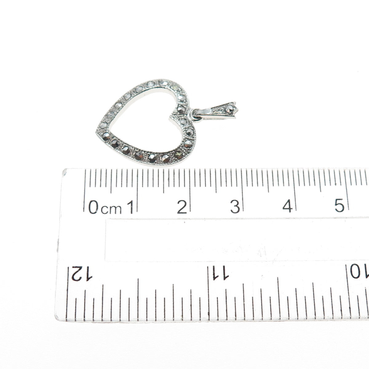 THEDA 925 Sterling Silver Antique Art Deco Real Marcasite Heart Charm Pendant