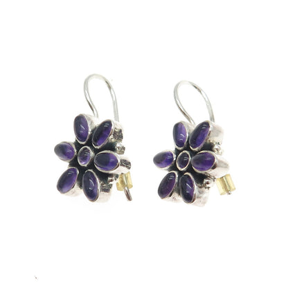 DOUG PAULUS 925 Sterling Silver Vintage Real Amethyst Flower Earrings
