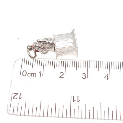 925 Sterling Silver Antique Art Deco Enamel Santa Claus Chimney 3D Charm Pendant