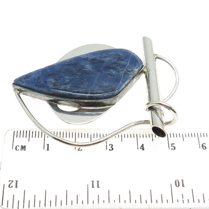 925 Sterling Silver Vintage Real Sodalite Modernist Slide Pendant / Pin Brooch