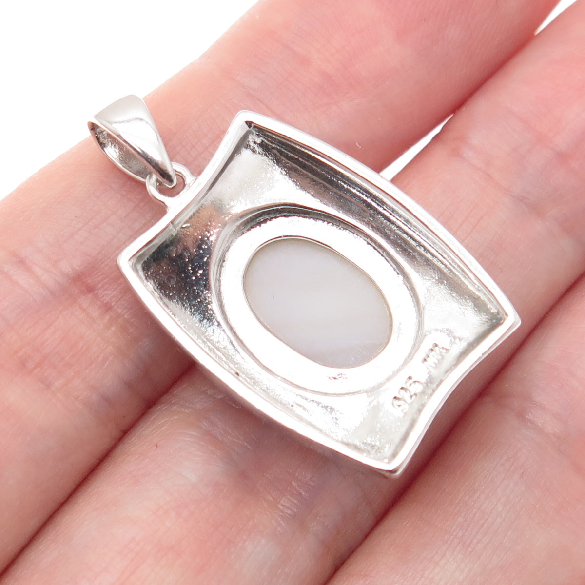 925 Sterling Silver Real Mother-of-Pearl Modernist Pendant
