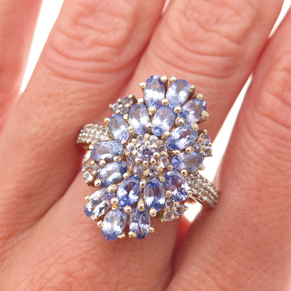 Chuck Clemency 925 Sterling Silver Gold Plated Real Tanzanite Topaz Ring Size 8