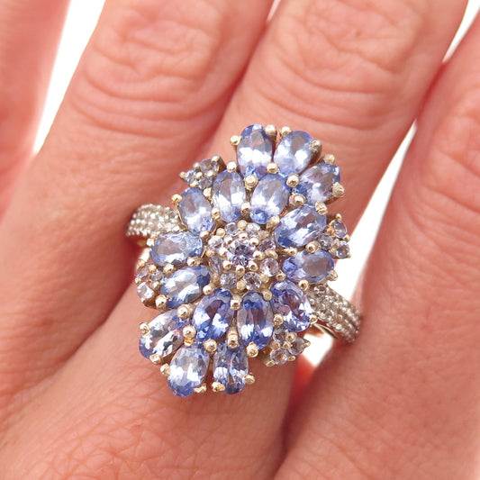 Chuck Clemency 925 Sterling Silver Gold Plated Real Tanzanite Topaz Ring Size 8