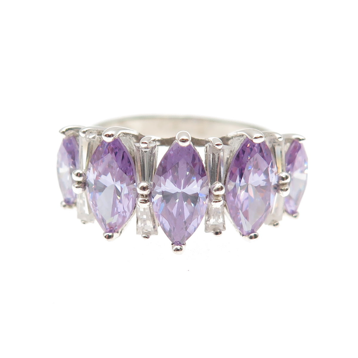 925 Sterling Silver Purple & White C Z Ring Size 7
