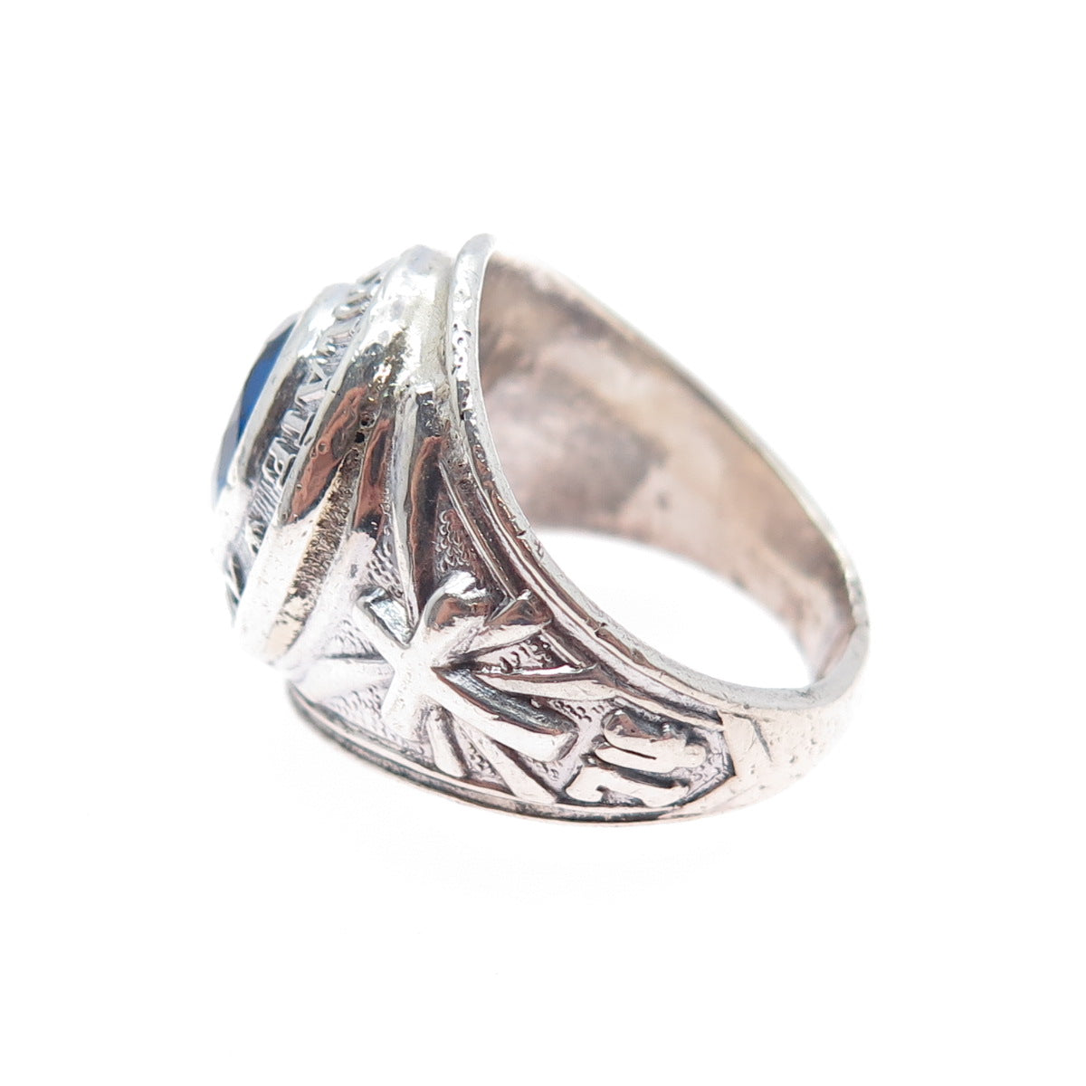 925 Sterling Vintage 1974 Blue C Z Immaculate Conception School Ring Size 6.75
