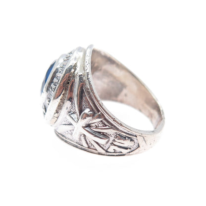 925 Sterling Vintage 1974 Blue C Z Immaculate Conception School Ring Size 6.75