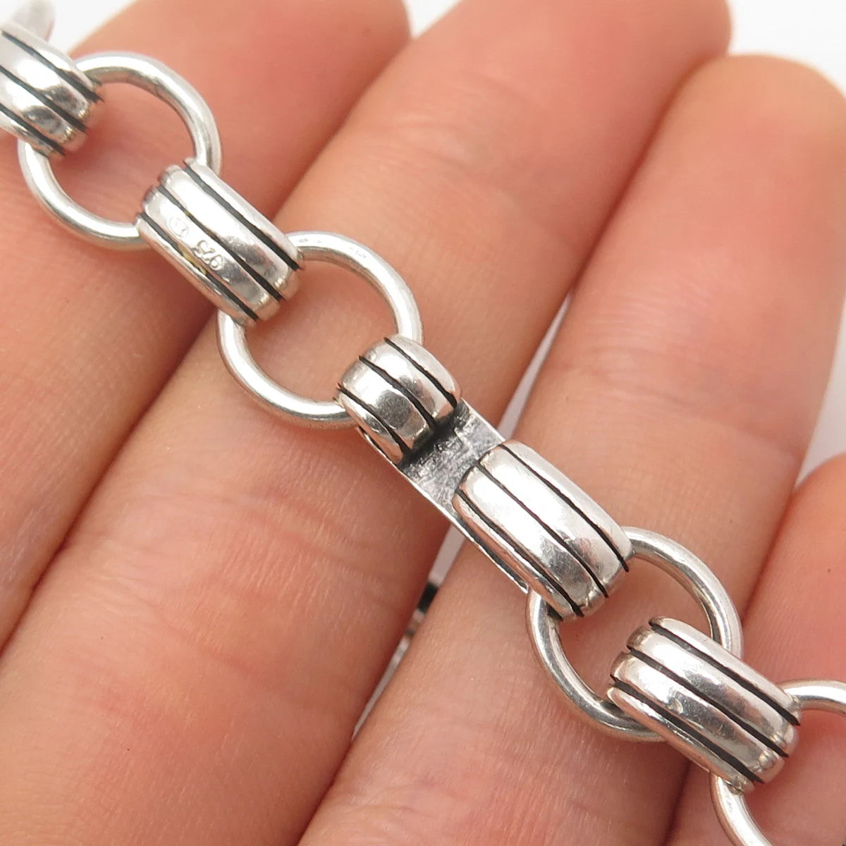 925 Sterling Silver Vintage Rolo Link Bracelet 7"