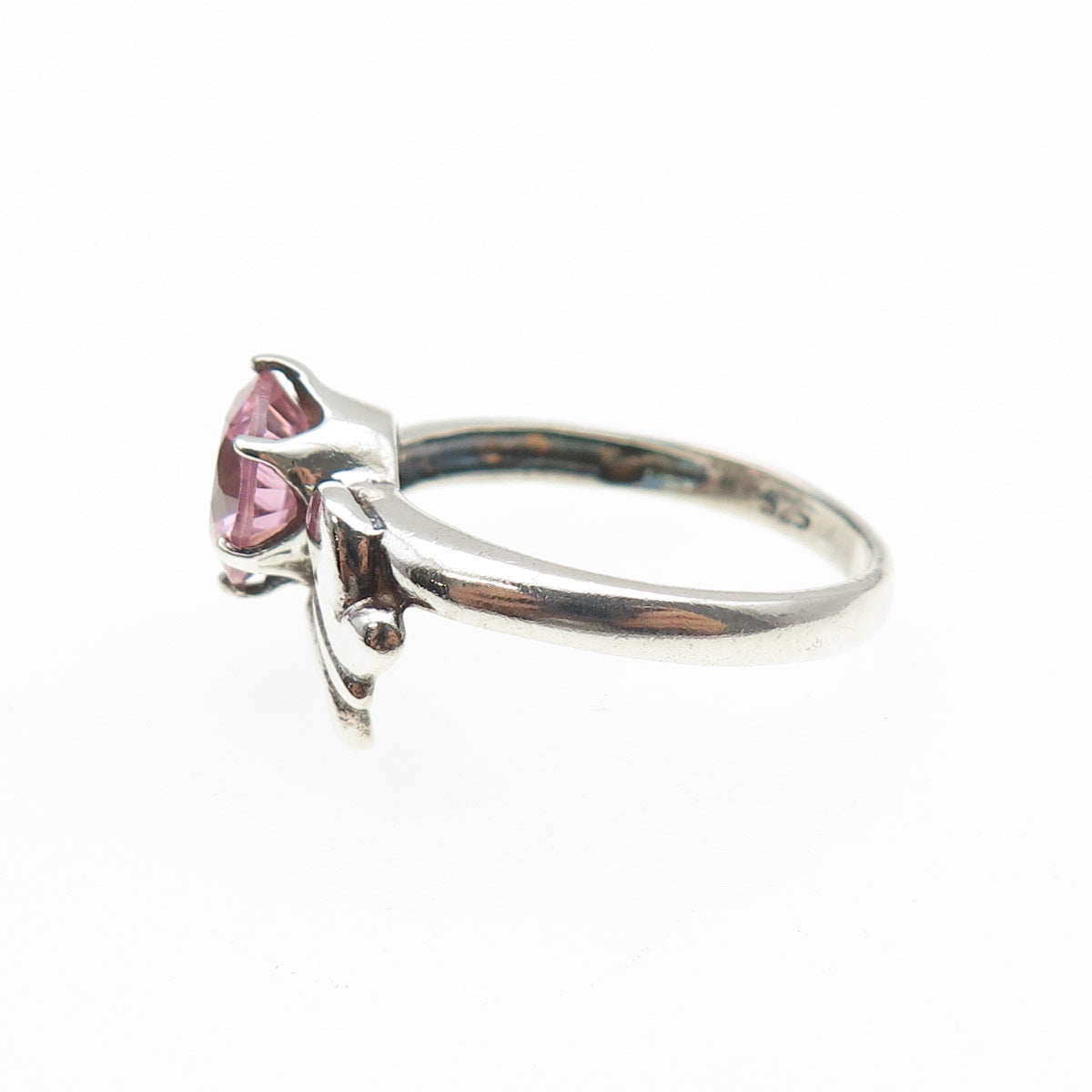 925 Sterling Silver Vintage Round-Cut Pink C Z Butterfly Ring Size 8