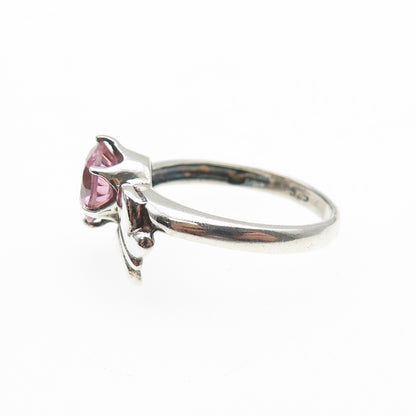 925 Sterling Silver Vintage Round-Cut Pink C Z Butterfly Ring Size 8