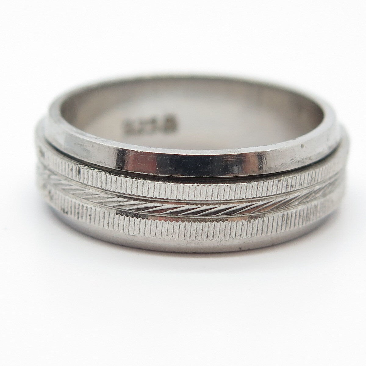 925 Sterling Silver Vintage Textured Rotating Band Ring Size 8