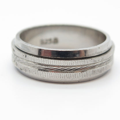 925 Sterling Silver Vintage Textured Rotating Band Ring Size 8