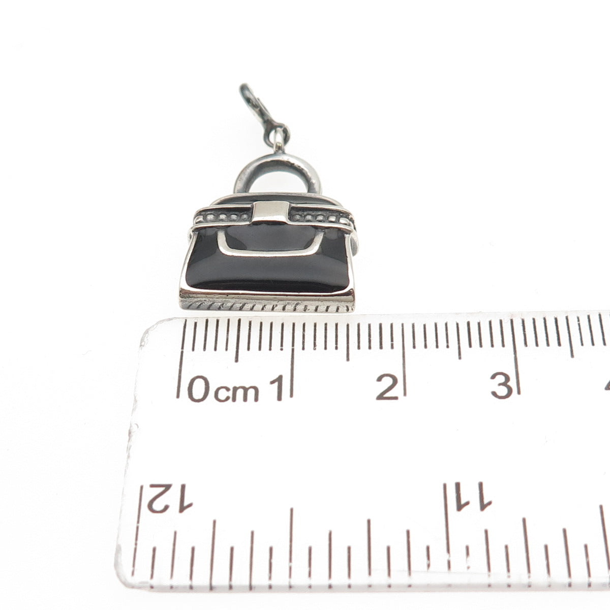 925 Sterling Silver Vintage Enamel Ladies Purse Spring Ring Lock Charm Pendant