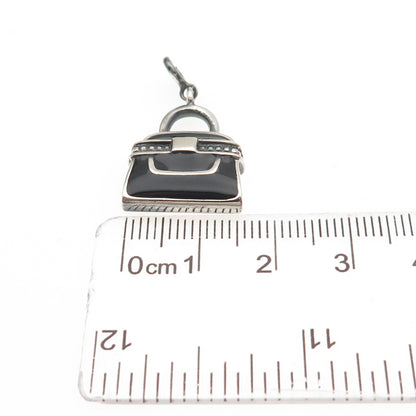 925 Sterling Silver Vintage Enamel Ladies Purse Spring Ring Lock Charm Pendant