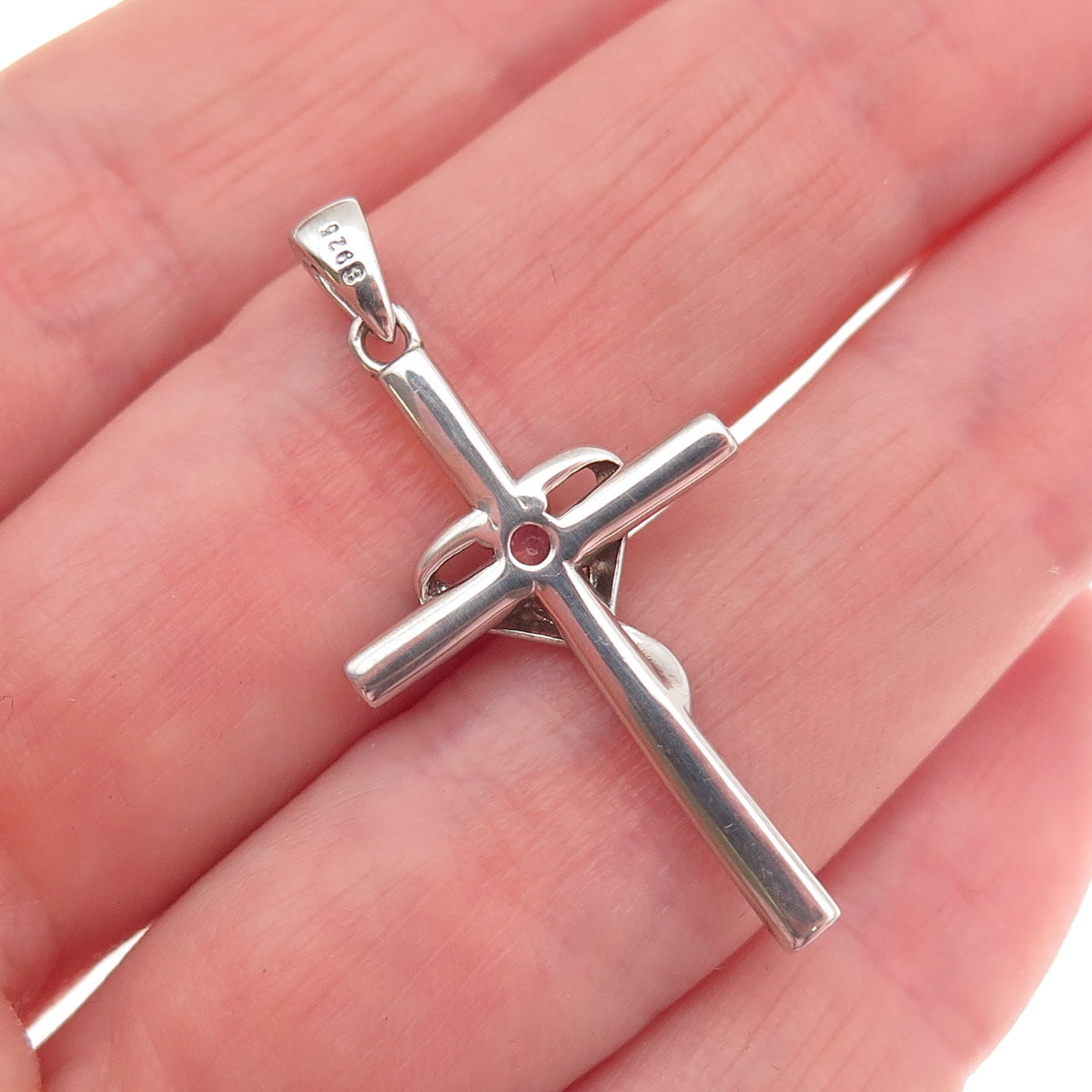 925 Sterling Silver Round-Cut Lavender C Z Heart Cross Charm Pendant