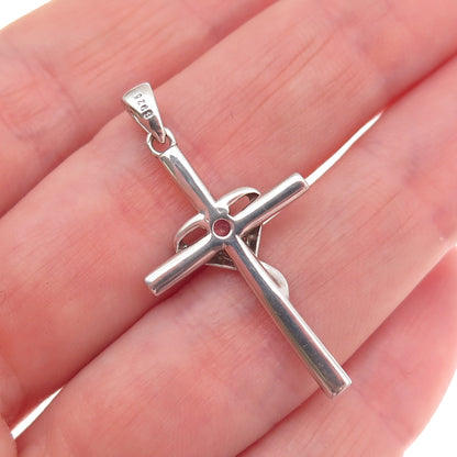 925 Sterling Silver Round-Cut Lavender C Z Heart Cross Charm Pendant