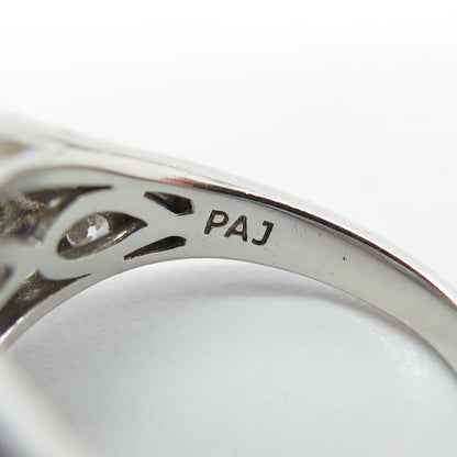 925 Sterling Silver Pear & Round-Cut Blue & White C Z Ring Size 7.25